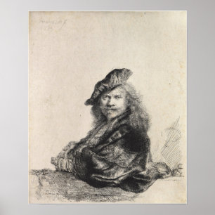 Rembrandt - Selbstporträt auf steinerner Brüstung Poster