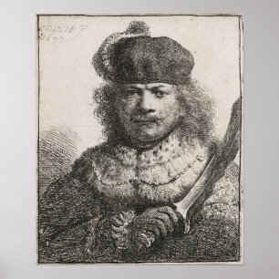 Rembrandt - Selbstporträt mit erhobenem Säbel 1634 Poster