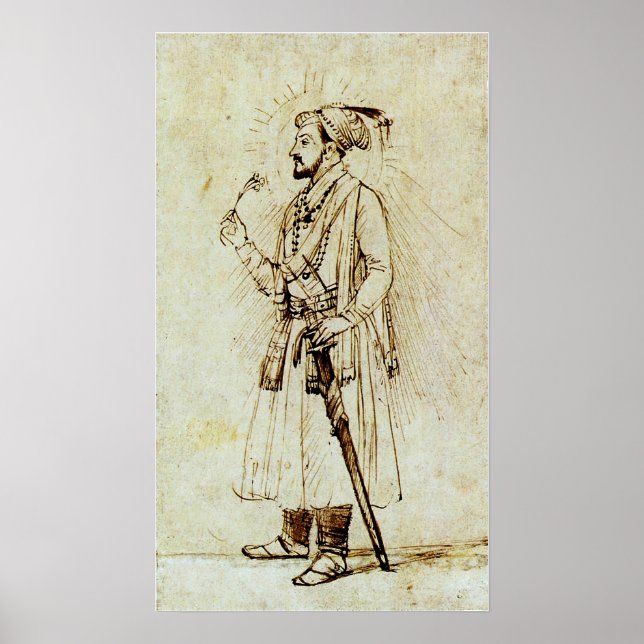 Rembrandt - Shah Jahan mit Blume und Schwert Poster (Vorne)