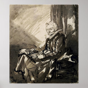 Rembrandt - Sitzende Frau mit offenem Buch auf ihr Poster