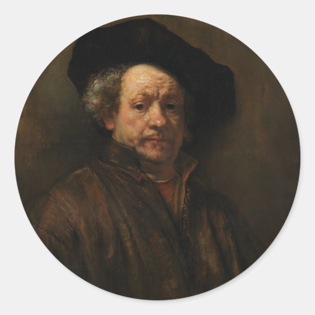 Rembrandt van Rijns Selbstportrait Kunst Runder Aufkleber (Vorderseite)