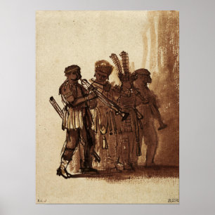 Rembrandt - vier Musiker mit Windinstrumenten Poster