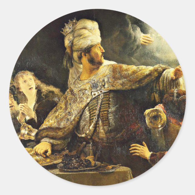 Rembrandt's painting, Belshazzar's Feast, Runder Aufkleber (Vorderseite)