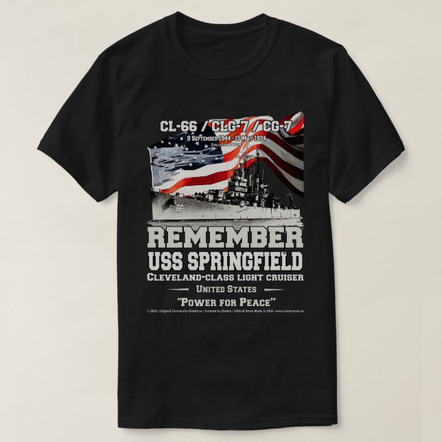 REMEMBER USS Springfield CL66 US Navy Veterans T-Shirt (Design vorne)
