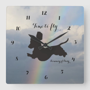 Remembrance Rainbow Dachshund Wall Clock Quadratische Wanduhr
