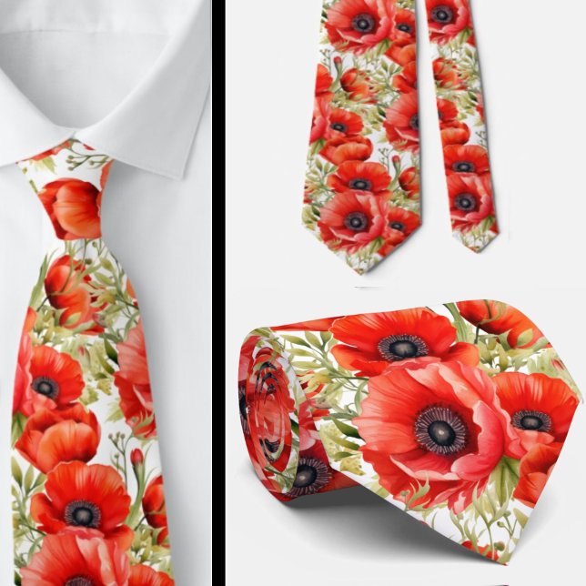 Remembranise Day Red Poppies Poppy Floral Neck TIe Krawatte (Von Creator hochgeladen)