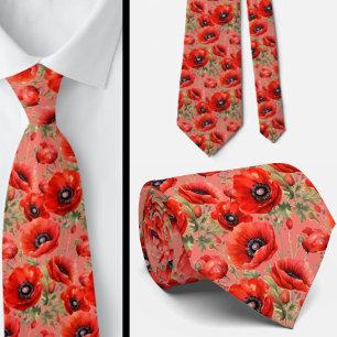 Remembranise Day Red Poppies Poppy Floral Neck TIe Krawatte