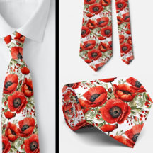 Remembranise Day Red Poppies Poppy Floral Neck TIe