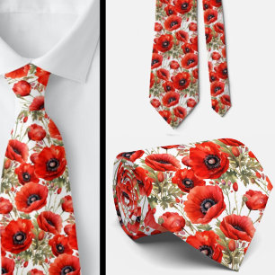 Remembranise Day Red Poppies Poppy Floral Neck TIe Krawatte