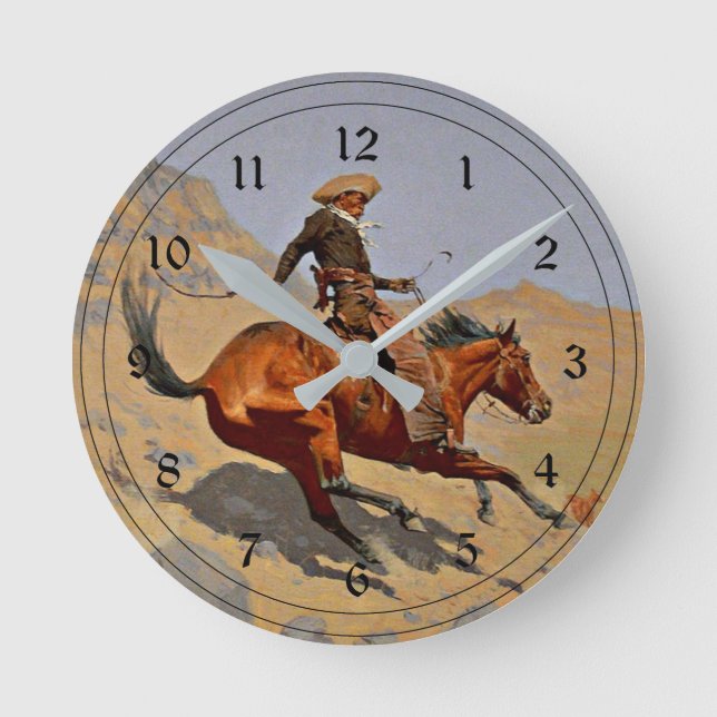 Remington: Cowboy, American Cowboy Art Runde Wanduhr (Vorderseite)