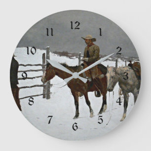 Remington - Fall des Cowboy, Kunstmalerei, Große Wanduhr