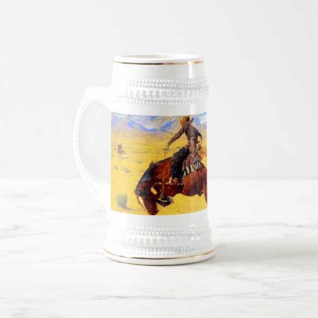 Remington Old West Horse und Cowboy Bierglas (Vorderseite Links)