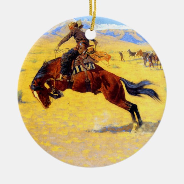 Remington Old West Horse und Cowboy Keramik Ornament (Vorne)