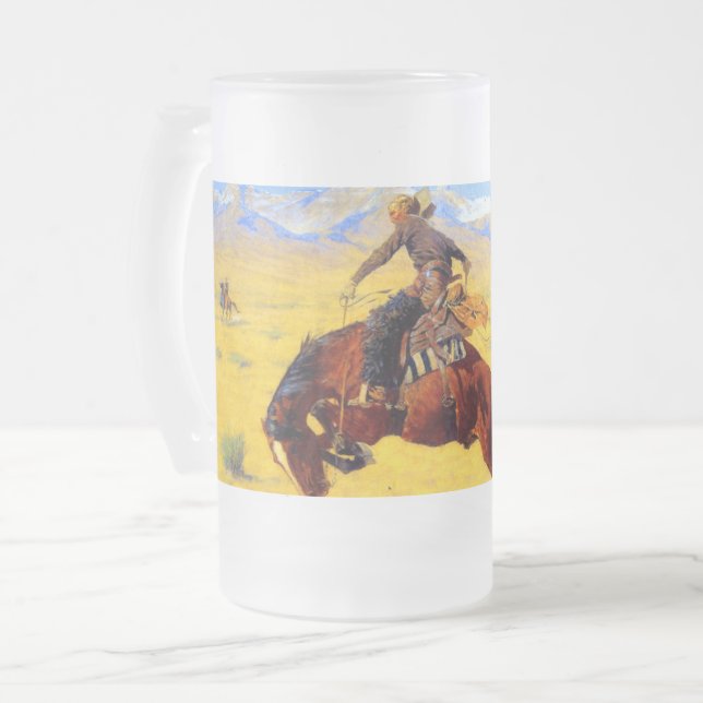 Remington Old West Horse und Cowboy Mattglas Bierglas (Vorderseite Links)