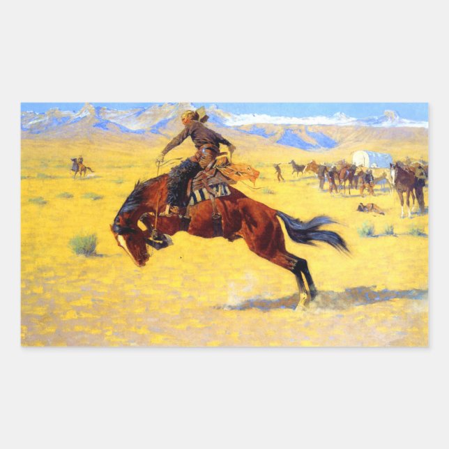 Remington Old West Horse und Cowboy Rechteckiger Aufkleber (Vorderseite)