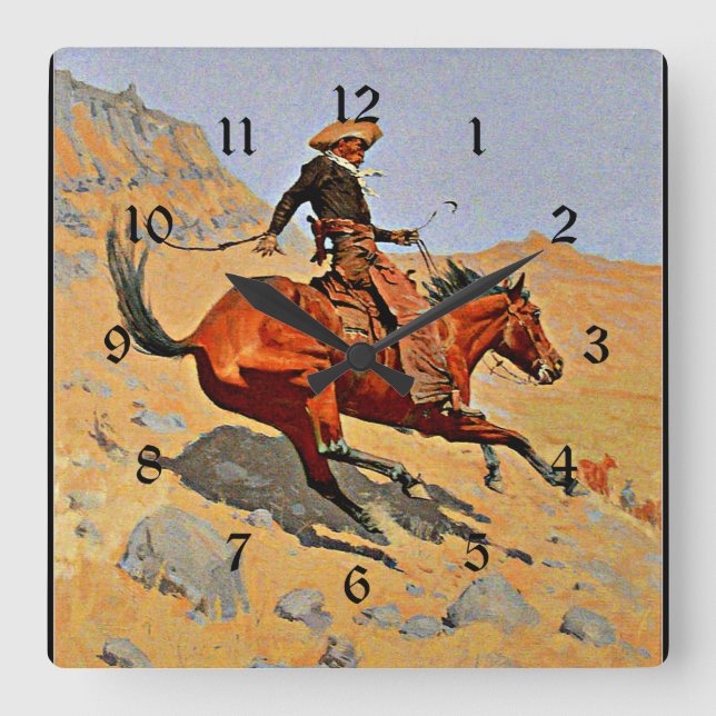 Remington: The Cowboy, American Cowboy Quadratische Wanduhr (Vorderseite)