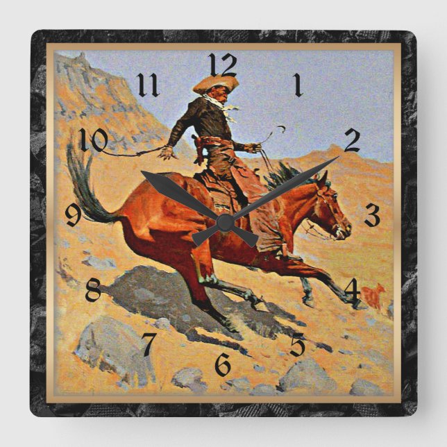 Remington: The Cowboy, American Cowboy Quadratische Wanduhr (Vorderseite)