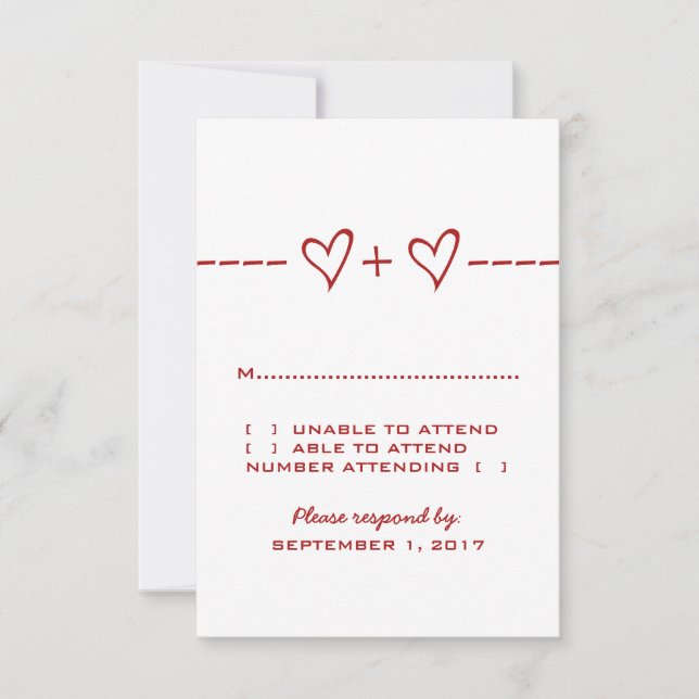 Remissionskarte für das rote Herz RSVP Karte (Vorderseite)