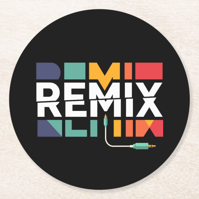 Remix-Audio | DJ-Musik Retro-Geometrisches Grafikd Runder Pappuntersetzer (Vorderseite)