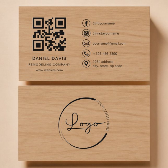 Remodeling Company Wood Professional QR Code Visitenkarte (Von Creator hochgeladen)