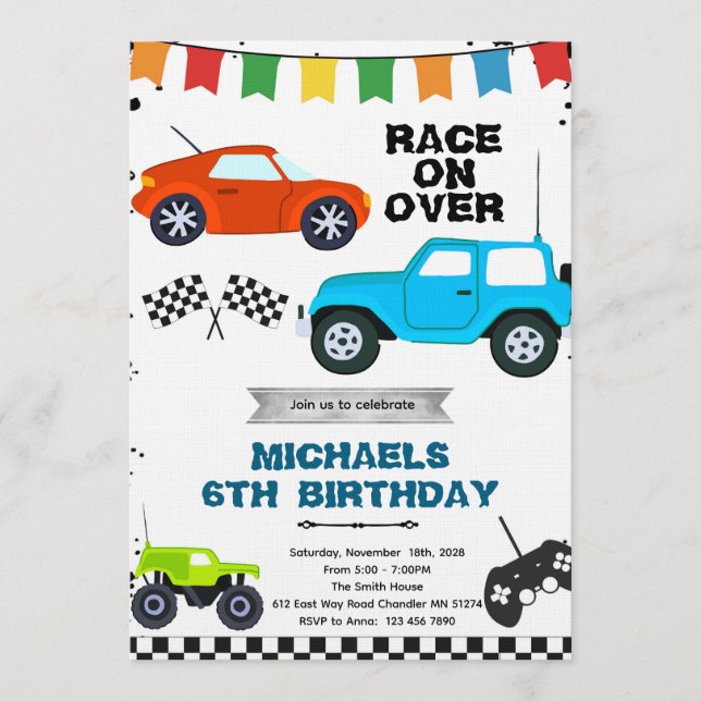 Remote Control Cars party invitation Einladung (Vorderseite)