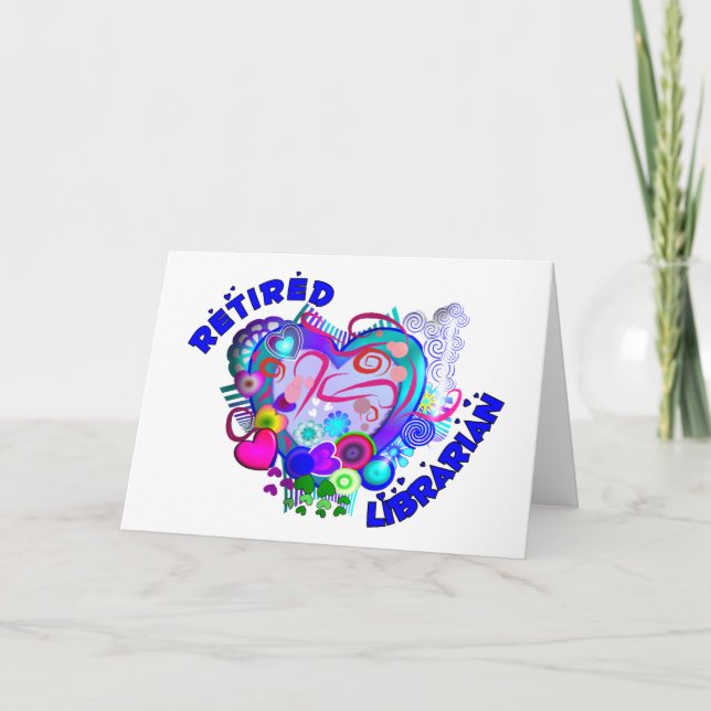 Remüde Librarian Künstlerisch Retro Blue Heart Karte (Vorderseite)