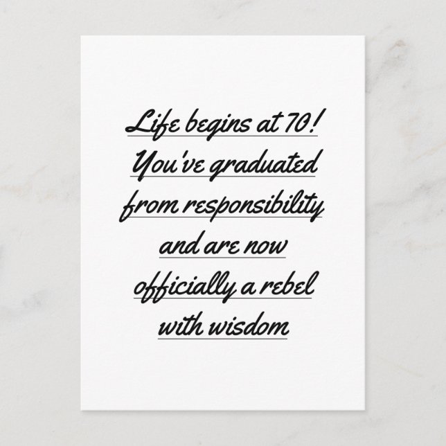 Remüde Life beginnt mit 70, 70. Postkarte (Vorderseite)
