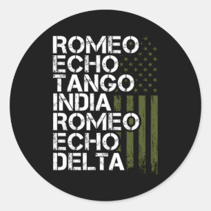 Remüde Militär Phonetic Alphabet Retiret Runder Aufkleber