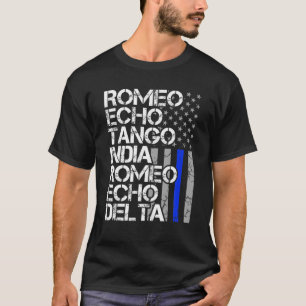 Remüde Polizeibeamte Phonetic Code Thin Blue Lin T-Shirt