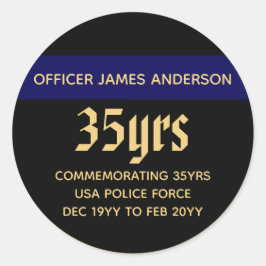 Remüde Polizeibeamte Thin Blue Line Personalisiert Runder Aufkleber