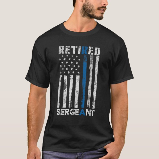 Remüde Sergeant Police Geschenk Thin Blue Line Ame T-Shirt (Vorderseite)