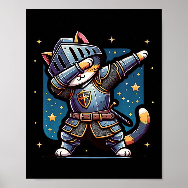 Ren Faire Mittelalter Ritter Dabbing Katze Funny F Poster (Vorne)