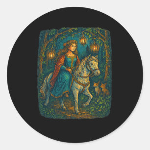 Ren Faire Mittelalterliche Lady Reitsport in Encha Runder Aufkleber