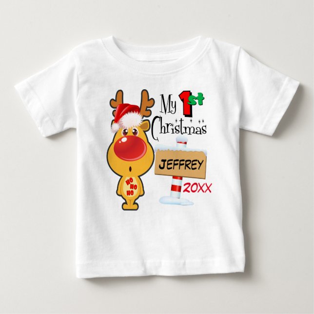 Ren-Gewohnheit des Babys erste Weihnachts Baby T-shirt (Vorderseite)