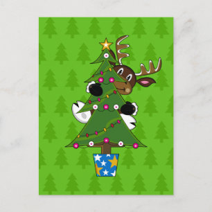 Ren mit Weihnachtsbaum-Karte Feiertagspostkarte