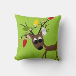 Ren mit Weihnachtsbaum-Lichtern Kissen