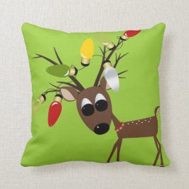 Ren mit Weihnachtsbaum-Lichtern Kissen