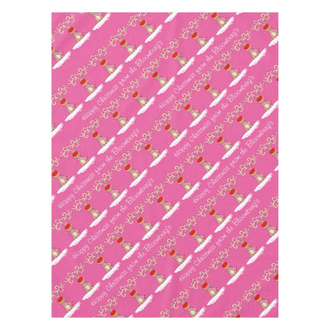 Ren-rosa Weihnachtspersonalisierter Familienname Tischdecke (Vorderseite)