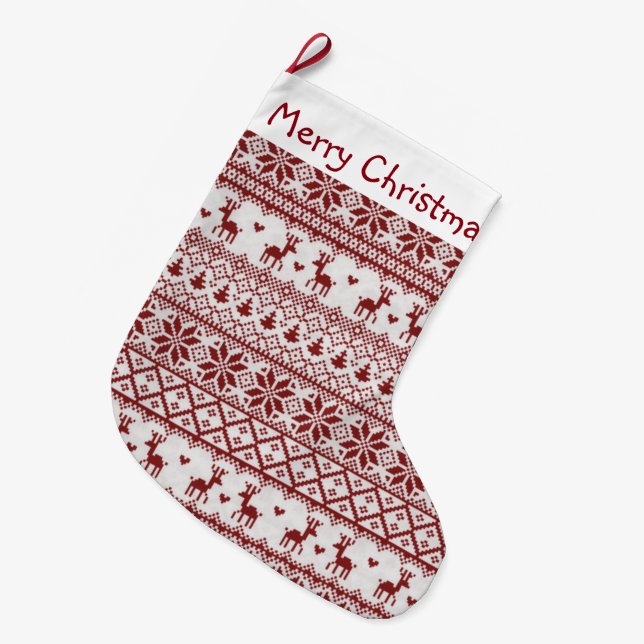 Ren, Schneeflocken und Weihnachtsbäume Großer Weihnachtsstrumpf (Vorderansicht (hängend))