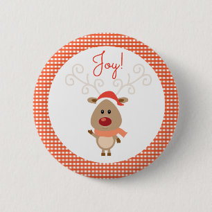 Ren und rotes Gingham-Weihnachten Button