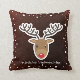 Ren und Schnee auf rotem Fröhliche Weihnachten Kissen