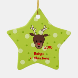 Ren-Verzierung des Babys erste Weihnachts Keramikornament
