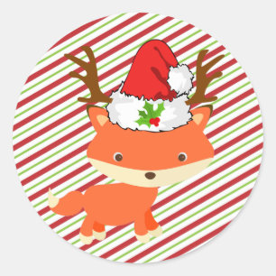 Ren-Weihnachtsmannmütze-erstes Weihnachten Fox Runder Aufkleber