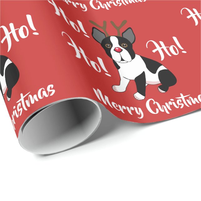 Ren-WeihnachtsPackpapier Bostons Terrier Geschenkpapier (Rolleneckpunkt)