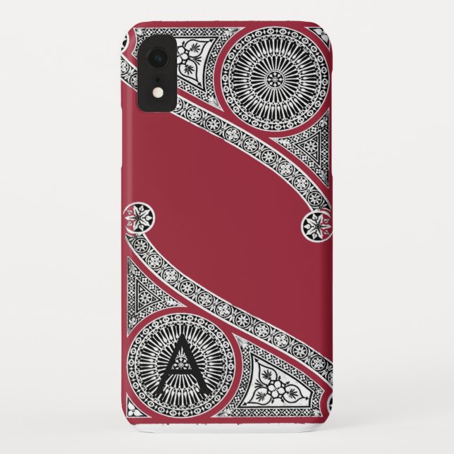 RENAISSANCE ARCHITECT Marsala Red Monogram Case-Mate iPhone Hülle (Rückseite)