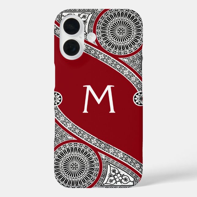 RENAISSANCE ARCHITECT Red Burgundy Monogramm Case-Mate iPhone Hülle (Rückseite)