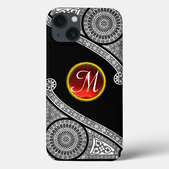 RENAISSANCE ARCHITECT Schwarz-weiß Red Gem Monogra Case-Mate iPhone Hülle (Rückseite)