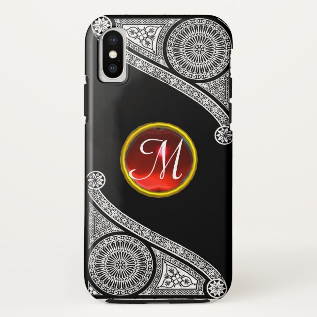 RENAISSANCE ARCHITECT Schwarz-weiß Red Gem Monogra Case-Mate iPhone Hülle (Rückseite)