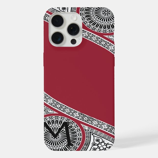 RENAISSANCE-ARCHITEKT Marsala-Rot-Monogramm iPhone Hülle (Rückseite)