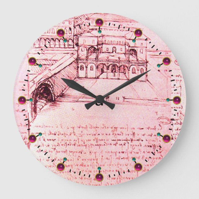 RENAISSANCE ARCHITEKTUR, ARCHITEKT, Pink Große Wanduhr (Vorderseite)
